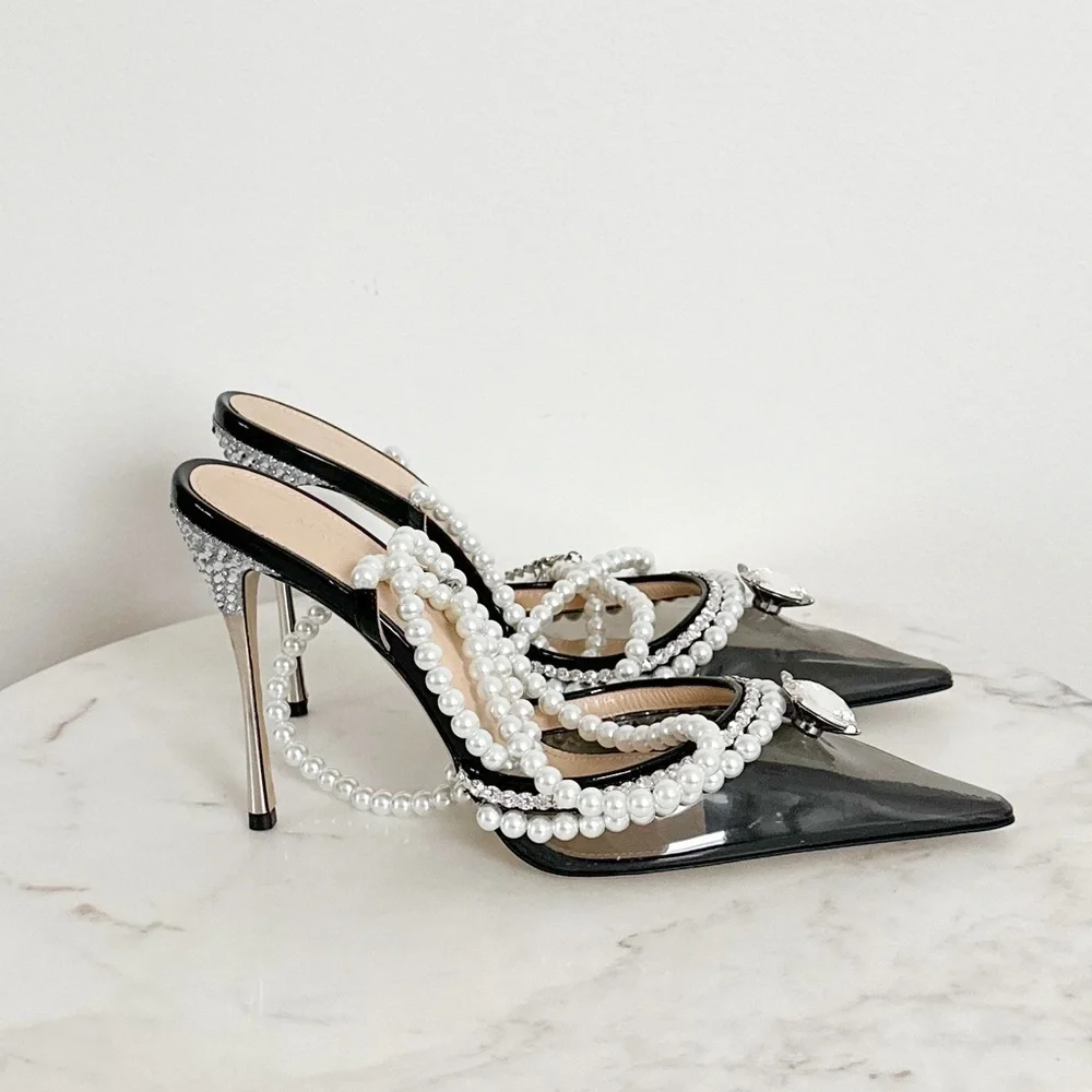 MACH & MACH NEW Diamond Of Elizabeth PVC Patent Leather Pearl Heels Size 10 US